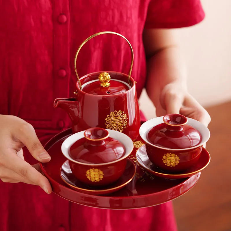 Description Picture 2 of itemChinese Ceramic Tea Sets Tradition Handmade Gaiwan Teapot Tea Ceremony Supplies Customized Tea Infuser Wedding Teaware Gifts