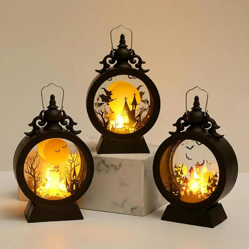Description Picture 5 of itemHalloween Lantern Witch Pumpkin LED Light Gothic Vintage Castle Lantern Table Centerpieces Windows Walls Home Party Decorations