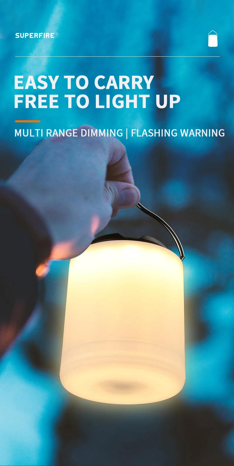 Description Picture 2 of itemSUPERFIRE FS28 LED Camping Lantern Portable Emergency Lights Outdoor Hiking Night Fishing Hanging Type-C Rechargeable Flashlight