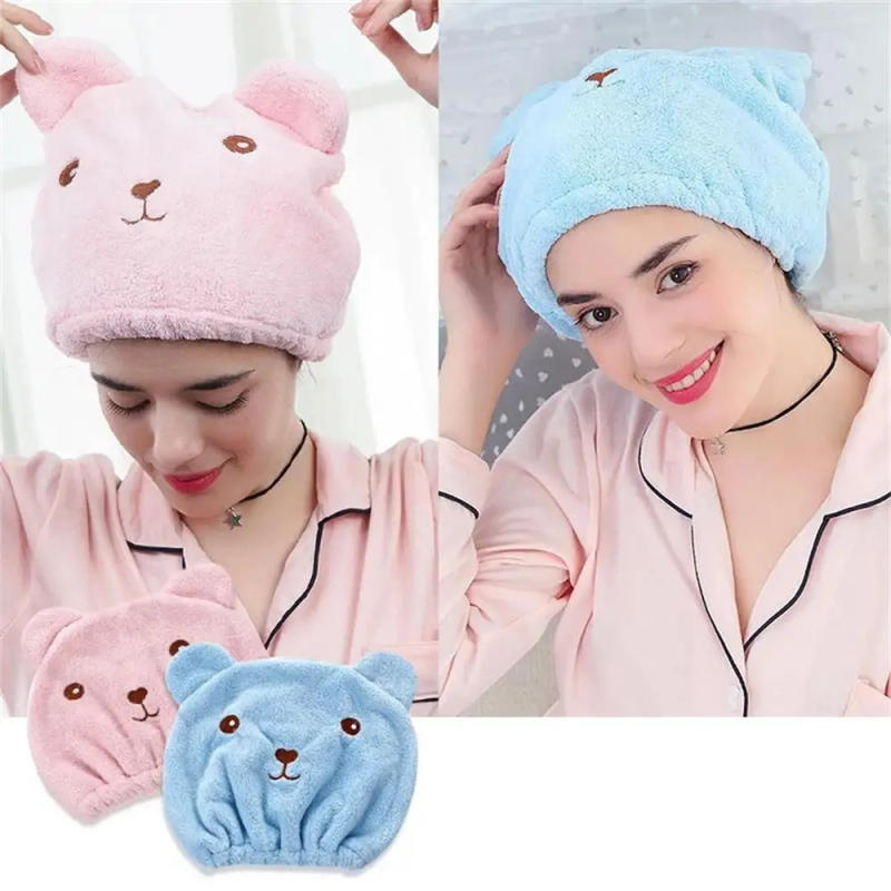 Description Picture 2 of itemLovely Little Bear Hair Drying Cap Towel Microfiber Quickly Dry Hair Shower Hat Wrapped Towels Bathing Cap Bathroom Accessories