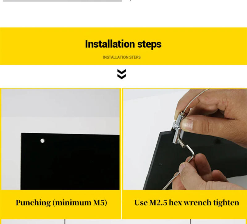 Description Picture 4 of item4Pcs Billboard Clip Glass Hanging Hook Code Acrylic Wood Board Fixing Accessories Screws Adjustable Steel Wire Rope Cable Clamps