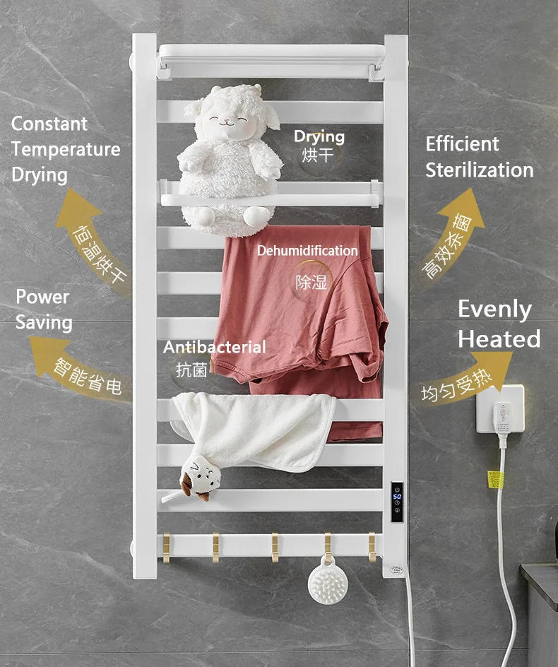 Description Picture 4 of itemSmart Bathroom Electric Heated Towel Rack Black Electric Towel Rail Thermal Towel Radiator Cloth Screen Dryers Bath Heated Towel