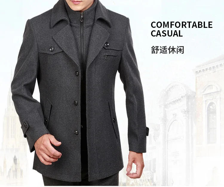 Description Picture 4 of itemAutumn and winter new thick woolen men's coat long men's trench coat business middle-aged men's wear