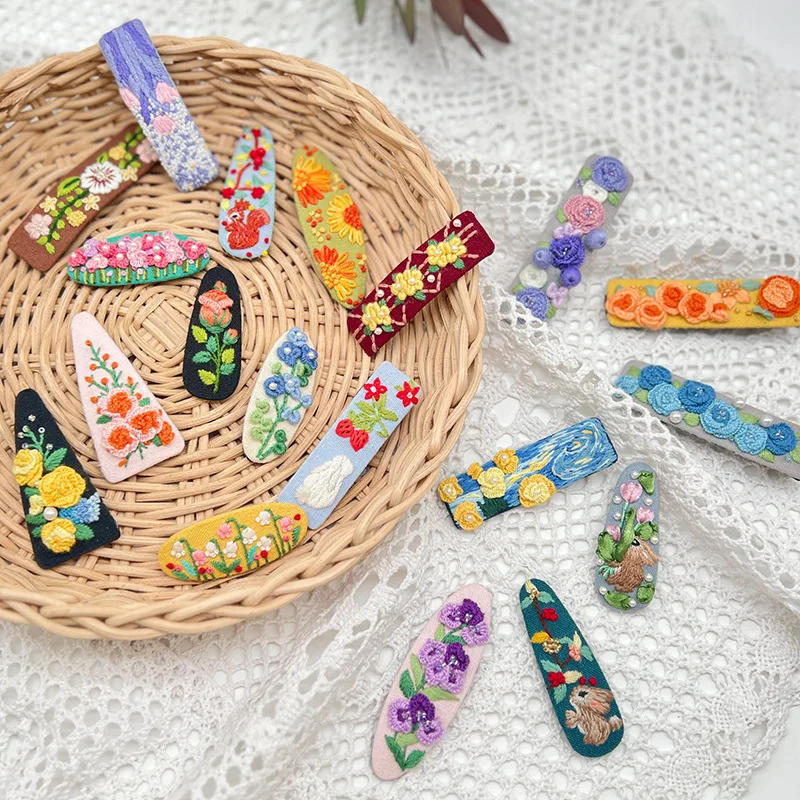 Description Picture 3 of itemEmbroidery Hair Clips Sunflower Cute Embroidery Hairpins for Beginners Simple Metallic Snap Hairclips Instruction Hoop Needles