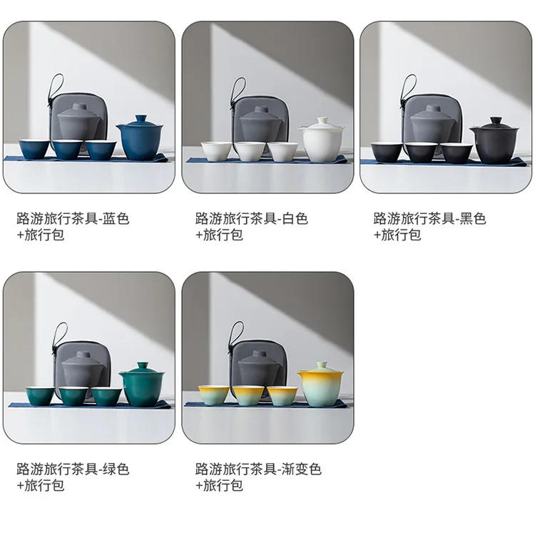 Description Picture 4 of itemPortableTeacup Set Travel Tea Kit 1 Bowl 3 Cup Durable Minimalist Chinese Style Ceramic Kung Fu Teaware Outdoor Camping Bag