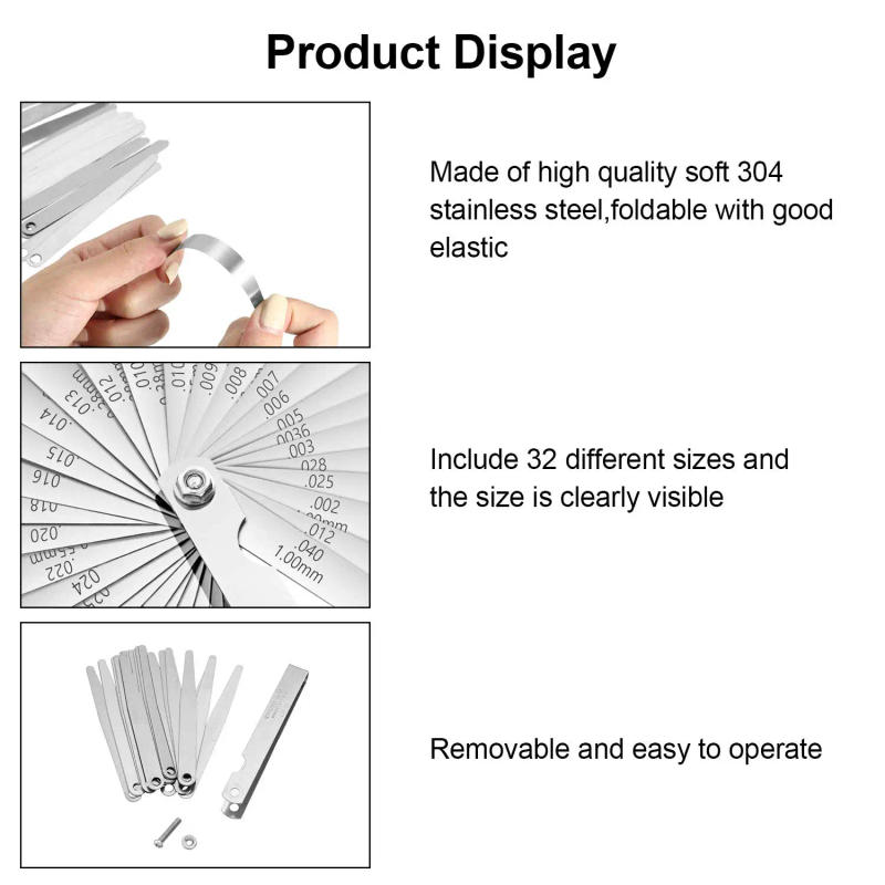 Description Picture 4 of itemSpurtar 32 Blades Feeler Gauges 0.001-0.04" (0.03-1.00mm) Tapered Feeler Gauge Set Stainless Steel Thickness Gauges Dual Marked