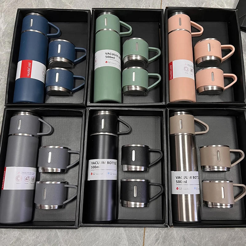 Description Picture 2 of item500ML Stainless Steel Vacuum Flask Gift Set Office Business Style Thermos Bottle Outdoor Hot Water Thermal Insulation Couple Cup