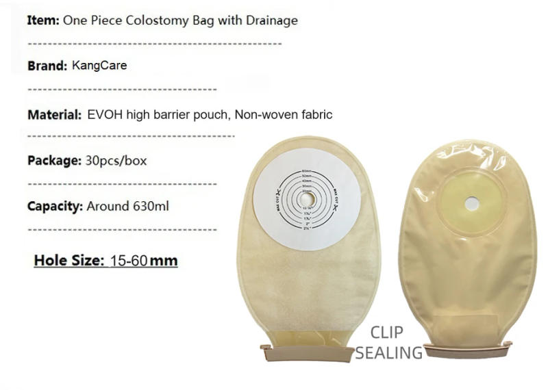 Description Picture 3 of item30pcs/lot; Economical Drain valve Colostomy Bags for Adults; One-piece system Ostomy Pouch with Clip Closure, Cut-to Fit 15-60mm