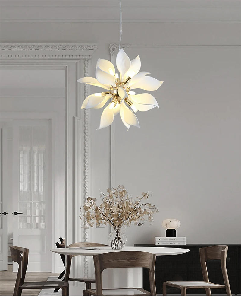 Description Picture 2 of itemChandelier dining room square droplight nordic pendant lights dining table Ceramic flower petals hanging lamps for ceiling