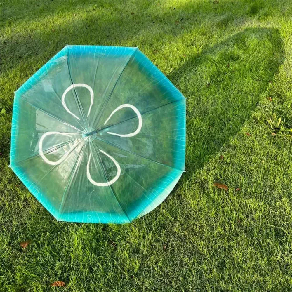 Description Picture 3 of itemUnique Beach Parasol Portable New Long Handle Jellyfish Automatic Umbrella Plastic Unisex Rain Gear Transparent Gradient