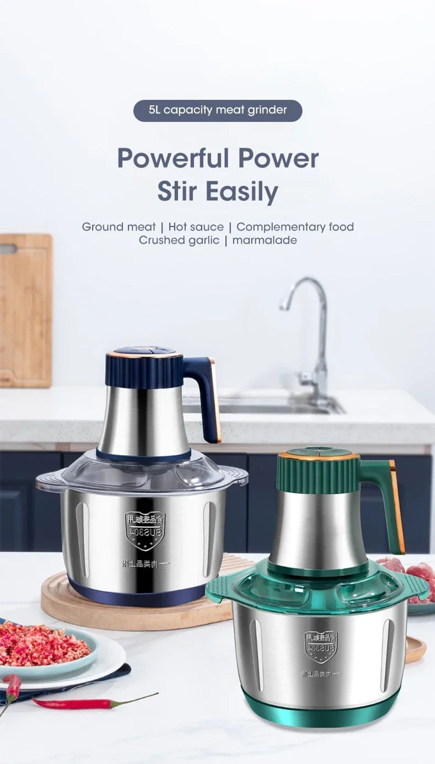 Description Picture 2 of item5L Electric Meat Grinders 304 Stainless Steel Food Crusher Multifunctional Vegetable Slicer Chopper Mincer Baby Food Processor