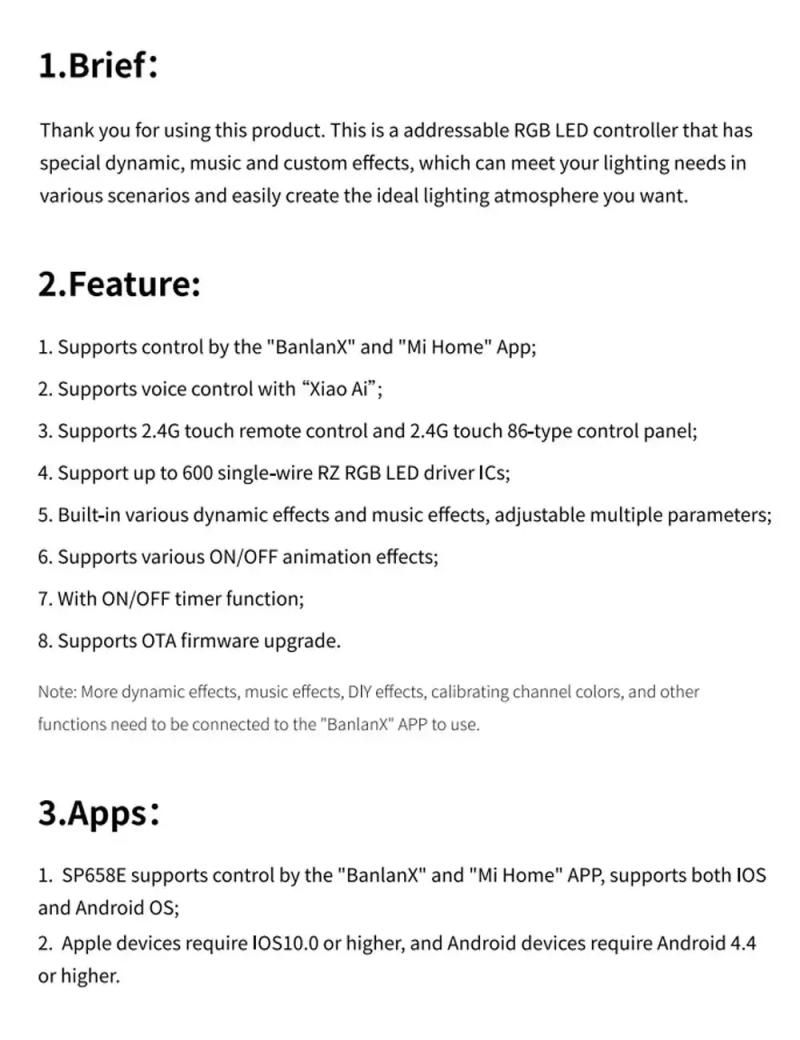 Description Picture 4 of itemSP658E Smart SPI RGB LED Controller Addressable 600 Pixel Strip Light Signal Bluetooth APP Dimmer/RF Remote Control DC5V 12V 24V