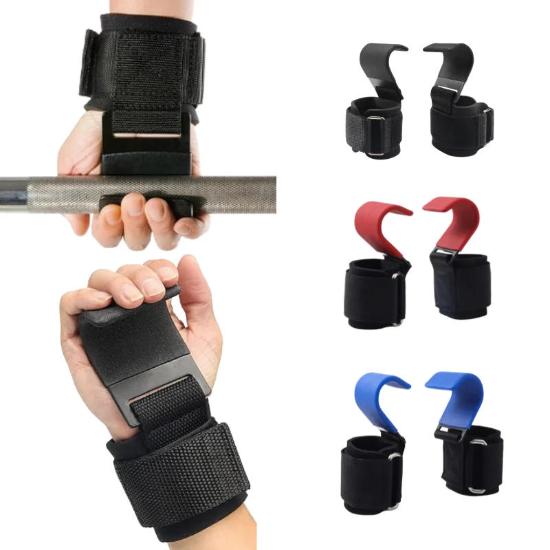 Description Picture 2 of item2pcs Weight Lifting Hook Grips With Wrist Wraps Hand-Bar Wrist Strap Gym Fitness Hook Weight Strap Pull-Ups Power Lifting Gloves