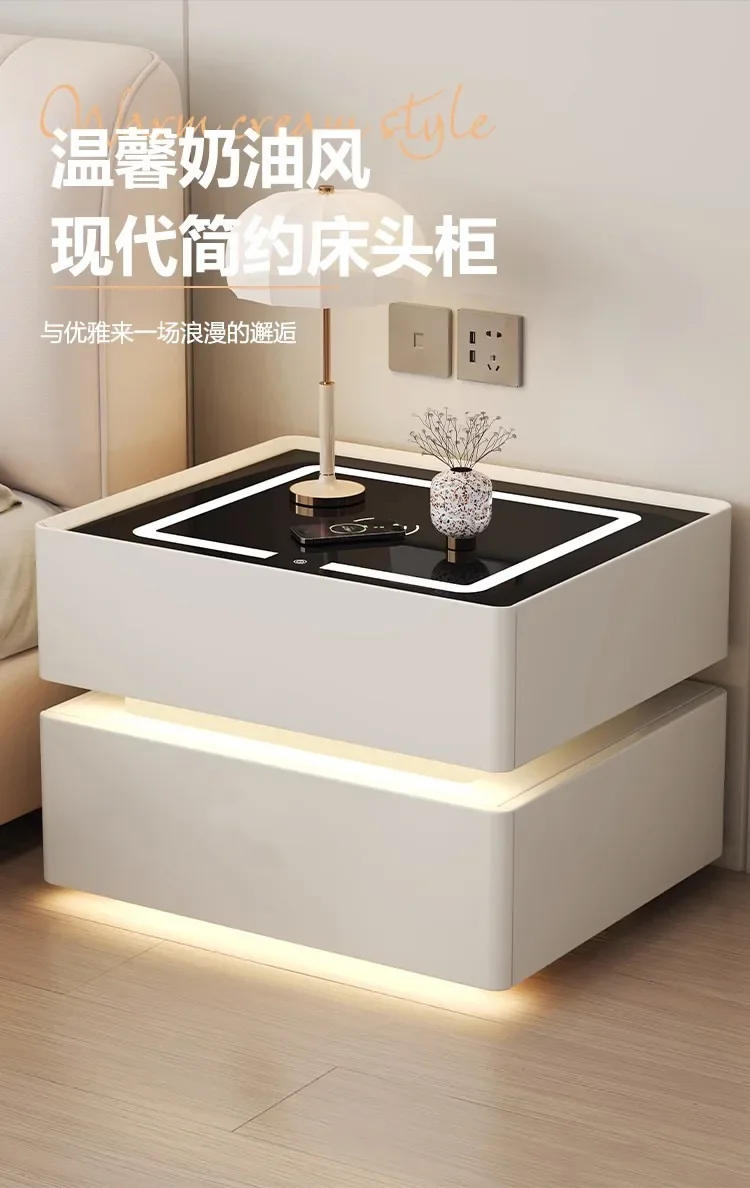 Description Picture 2 of itemSolid Wood Intelligent Bedside Table Light USB Charging Password Lock Nightstands for Bedroom Functional Bedside Cabinet Storage