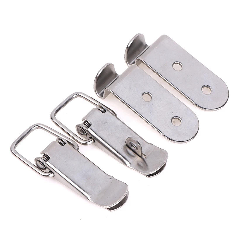 Description Picture 5 of item1PC 90 Degrees Duck-mouth Buckle Hook Lock Iron Spring Loaded Draw Toggle Latch Clamp Clip Silver Hasp Latch Catch Clasp