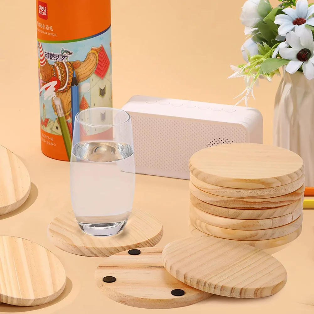 Description Picture 4 of item12pcs Round Wood Circles Unfinished Slices Discs DIY Original Solid Wood Crafts Coasters Painting Engraving Carving Home Decor