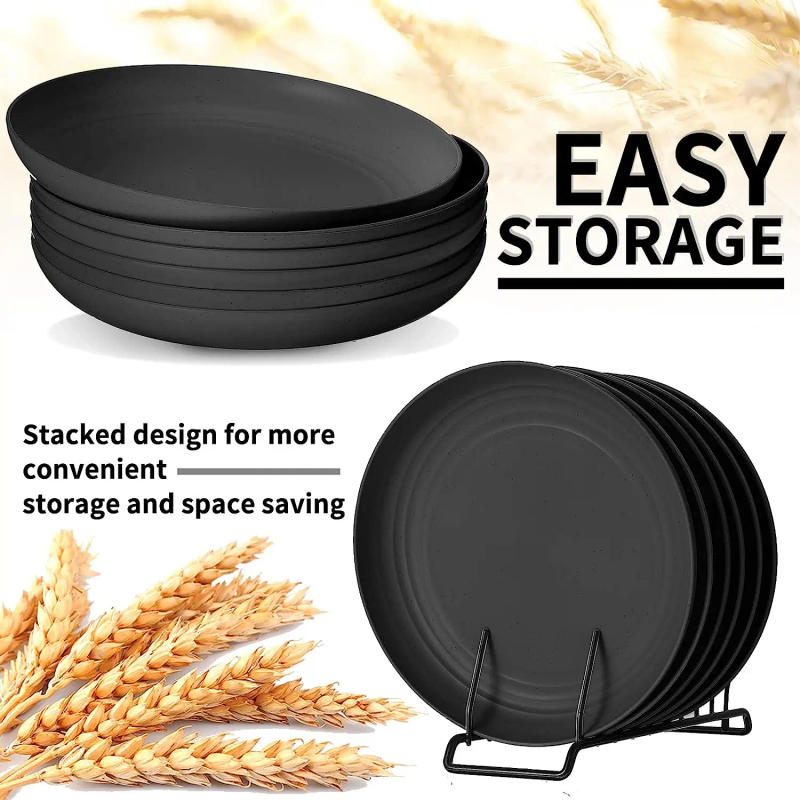 Description Picture 3 of itemSupernal 8pcs Black Wheat Straw Dinnerware,Plastic Dinnerware, Dishwasher Safe Kids Dinnerware,Unbreakable Plates,Camper Dish