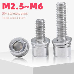 M2.5 M3 M4 M5 M6 304 Stainless Steel Hexagonal Socket Head with Washer Screw Three in One Bolt