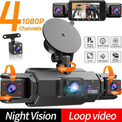 Dashcam 4 Channel Voice Recording Black Box 1080P Video Recorder Night Vision dash cam automobile Auto parts add Hardwire kit