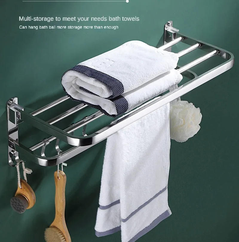 Description Picture 5 of item304 Stainless Steel Towel Rack Thicken Holder Moable Hook Wall Mount Shelf Bar Mirror Chrome Shower Hanger Bathroom Accessories