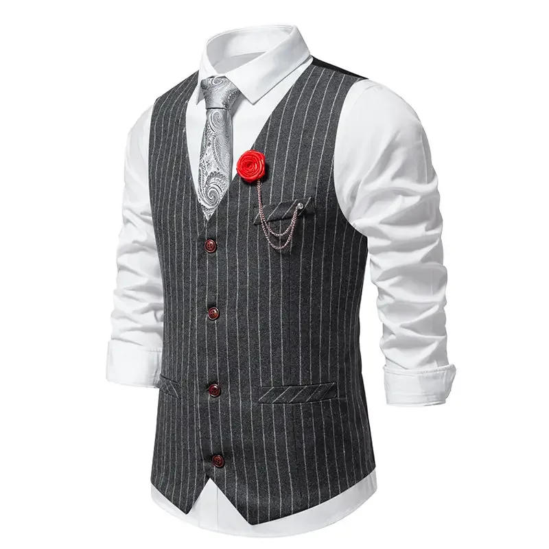 Description Picture 4 of item2024 New Women's Casual Fashion Striped Suit Vest Men's Retro Vest Gentleman Business Formal Vest