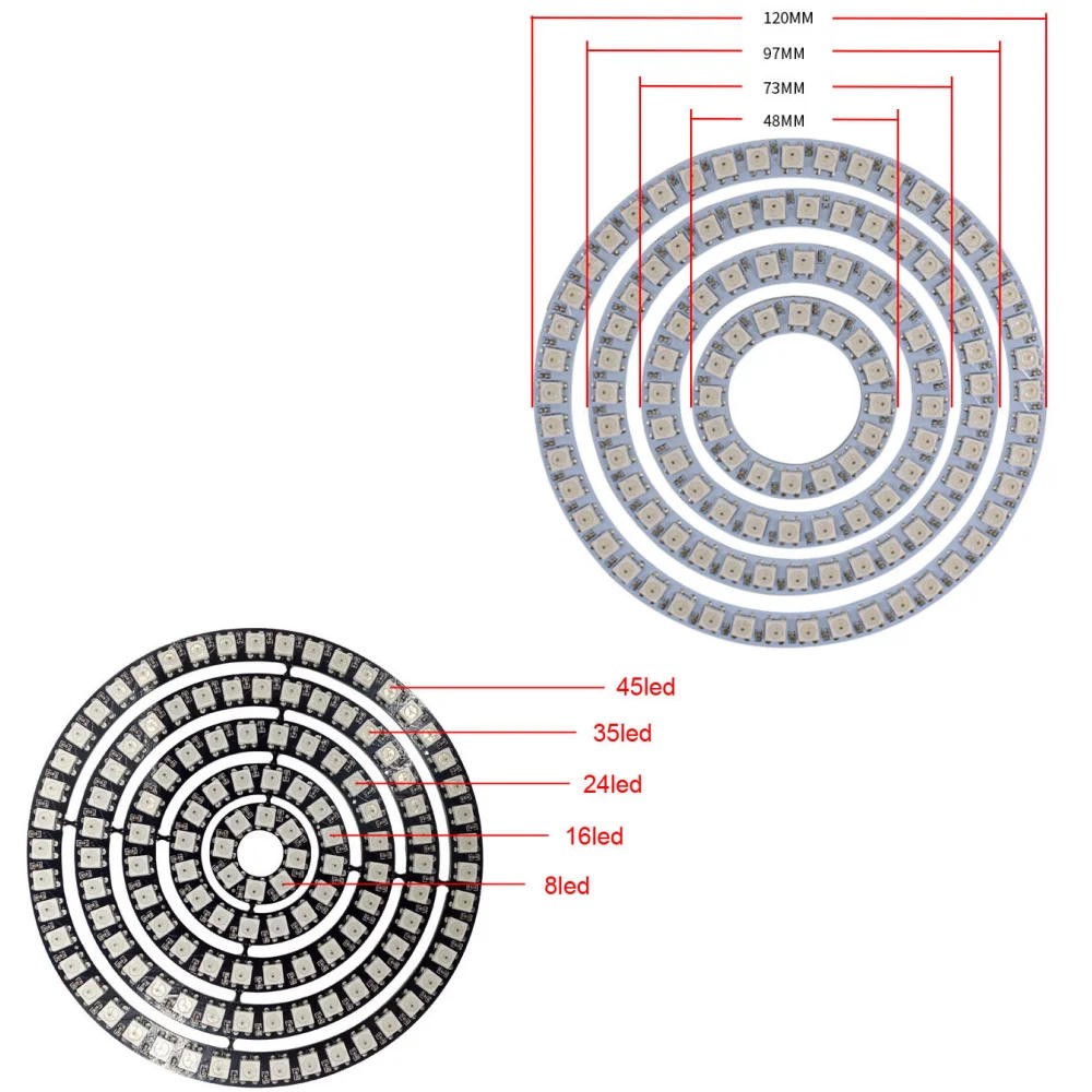 Description Picture 5 of itemLED Pixel Ring WS2812B USB/DC Wire And SP110E Controller Individul AddressabIe 5050 RGB WS2812IC BuiIt-in Led Module or Kits