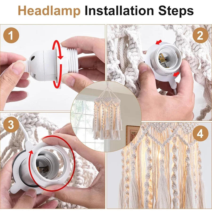 Description Picture 5 of itemBoho Hanging lampshade Fixture Cover Woven Macrame Lamp Shade Plug in Pendant Light Fixtures For kitchen living room decor