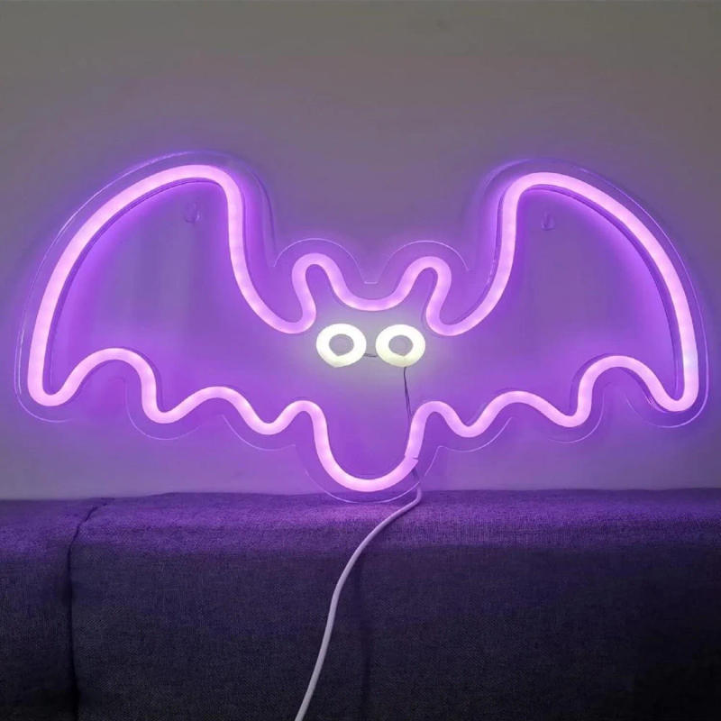 Description Picture 2 of itemSpooky Bat Neon Sign LED Usb Powered Led Light Purple Bat Neon Light for Halloween Wall Decor Bedroom Ambiance and Holiday Gifts