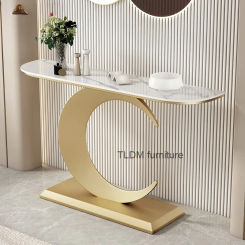Italian Light Luxury Stone Plate Console Half round Cabinet Modern Minimalist Wall-Mounted Console Tables Side View Table