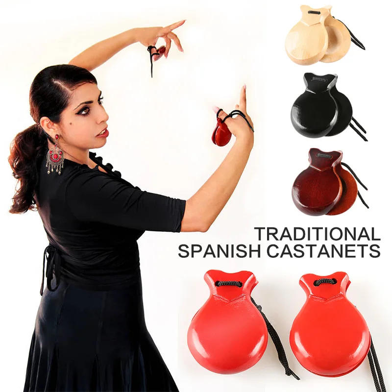 Description Picture 3 of item2PCS Spanish Castanets Traditional Wooden Castanet Flamenco Dance Music Instrument Percussion Wood Instruments for Beginner