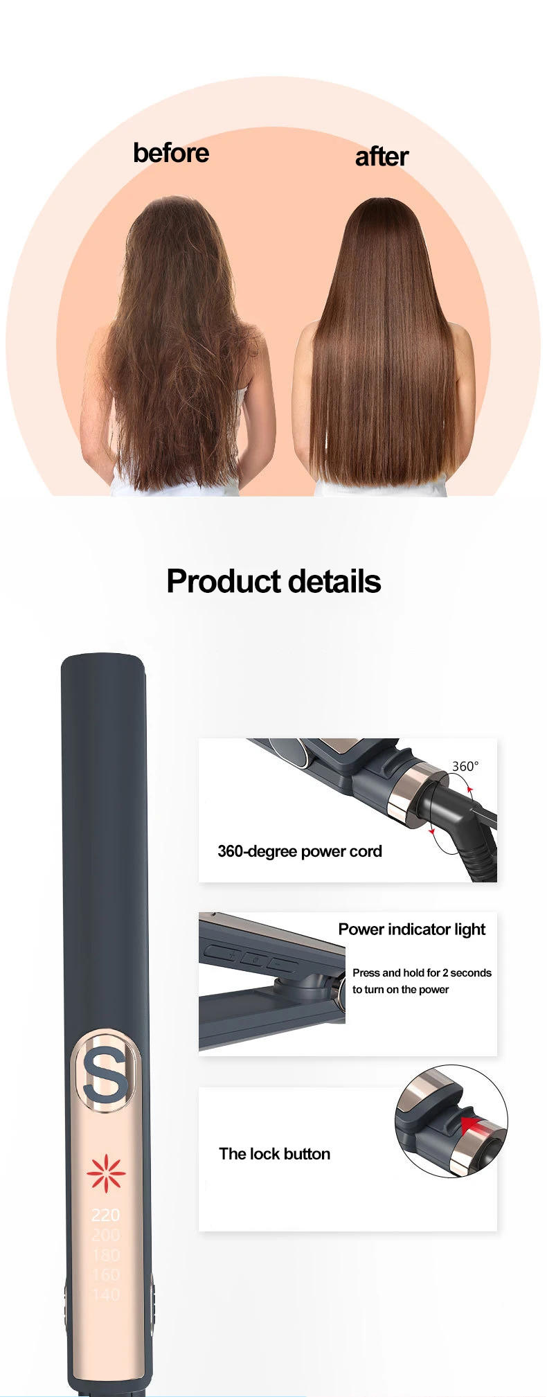 Description Picture 5 of itemNew Professional 450 Degrees Ceramic Tourmaline Ionic Flat Iron Hair Straightener For Styling Hair Efficient and Convenient