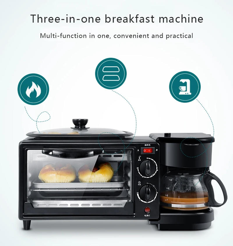 Description Picture 4 of itemHousehold 3 In 1 Multifunction Bread Toaster 9L Electric Oven Coffee Maker Pizza Egg Tart Oven Frying Pan Breakfast Machine
