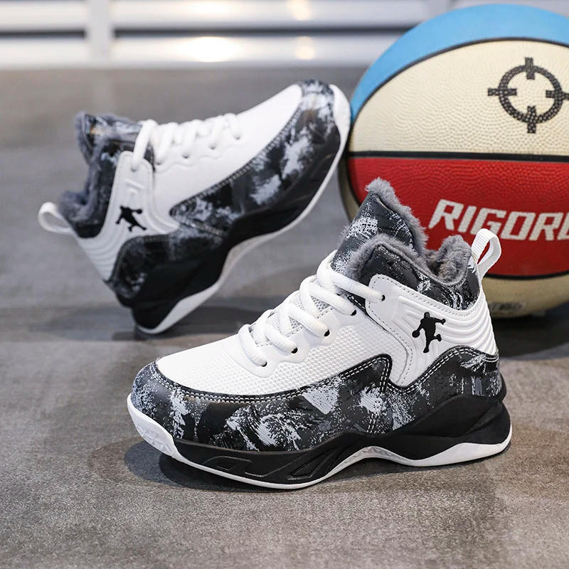 Description Picture 5 of itemKids Sneakers Winter Warm Cotton High-top Comfortable Flat Casual Walking Shoes Breathable Outdoor Sports Basketball Shoes Kids