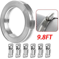 1Pc 9.8ft Adjustable Large Hose Clamps  Worm Gear Stainless Steel Clamp  6 Stronger Fasteners DIY Pipe  Hose Clamp Ducting Clamp