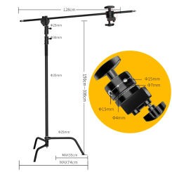 SH 2.6M/3.3M Black Stainless Steel Century Foldable Light Stand Tripod Magic Leg Photography C-Stand For Spot Light,Softbox