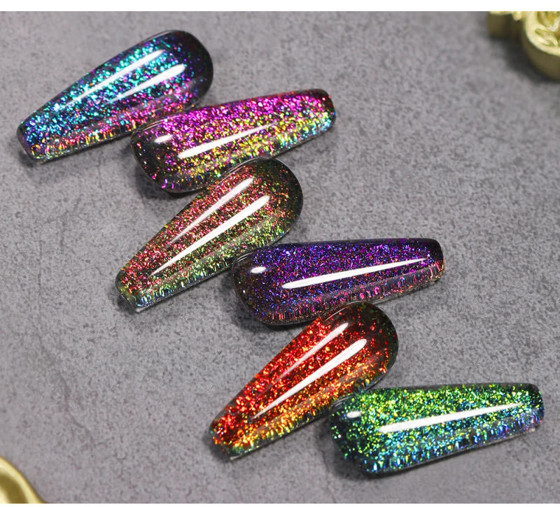 Description Picture 6 of itemChameleon Flake Gel Nail Polish Sparkling Aurora Sequins Nail Gel 5ML Soak Off UV Glitter Gel Varnish Hybrid Nail Art Decoration