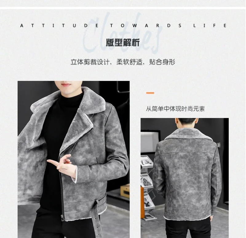 Description Picture 4 of item2024 Men's PU Jacket Leather Coats Winter Mens Fur Collar Warm Slim Faux Leather Motorcycle Jackets Male Biker Coats Clothing