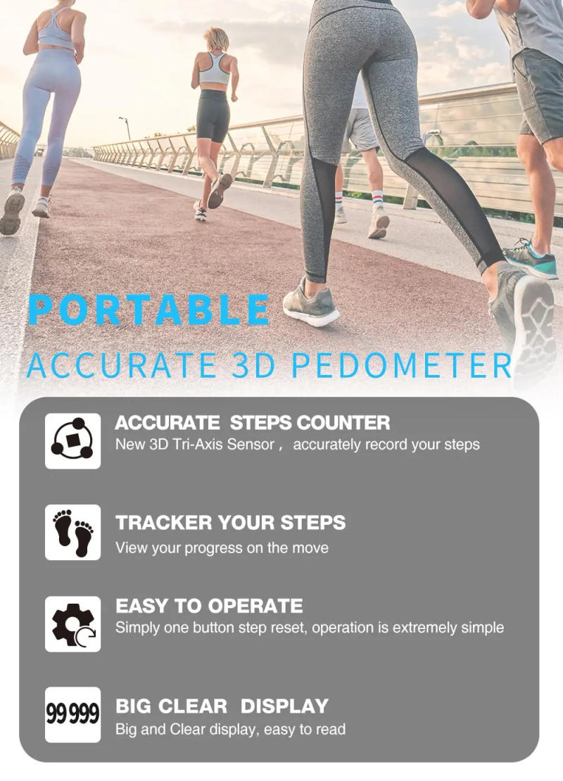 Description Picture 4 of item3D Pedometer for Walking with Large Display Accurate Simple Step Counter with Removable Clip and Lanyard for Men Women and Kids