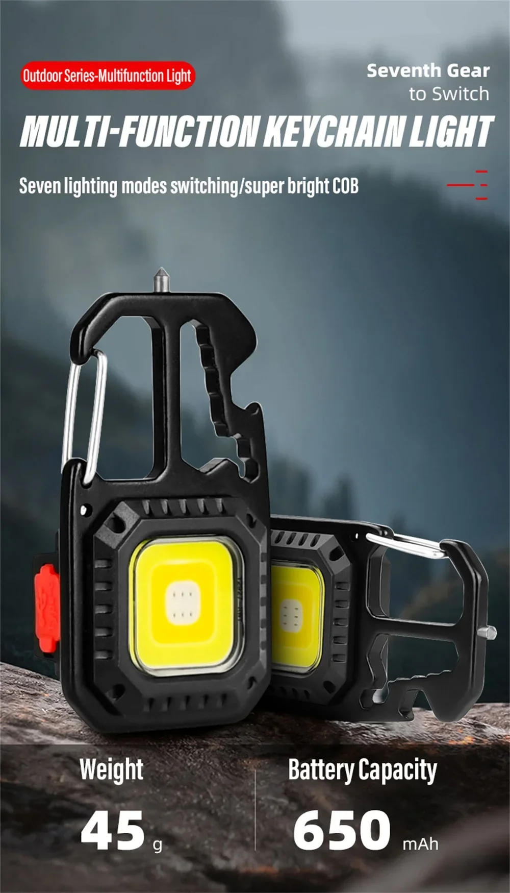 Description Picture 2 of itemRechargeable Mini COB Keychain Light, Multi-function Super Bright Flashlight, Outdoor Camping Light with Magnet, Screwdriver