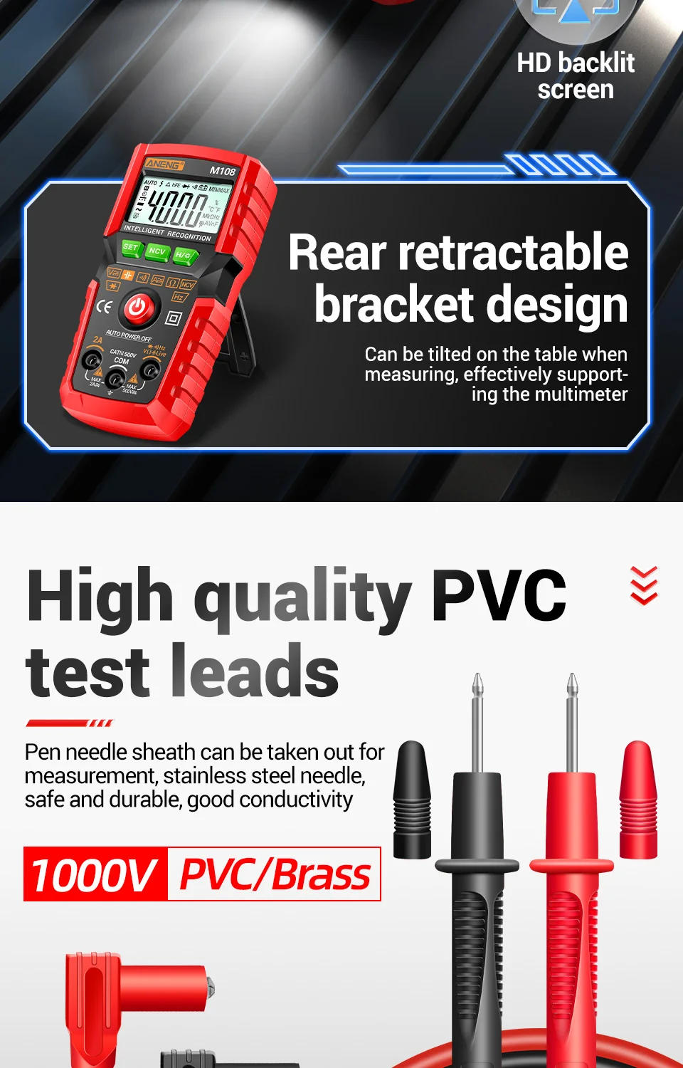 Description Picture 5 of itemANENG M108 MIni Digital Multimeter 4000 count  AC/DC Electrical Instruments Tester Auto Multimetro digital profesional meter
