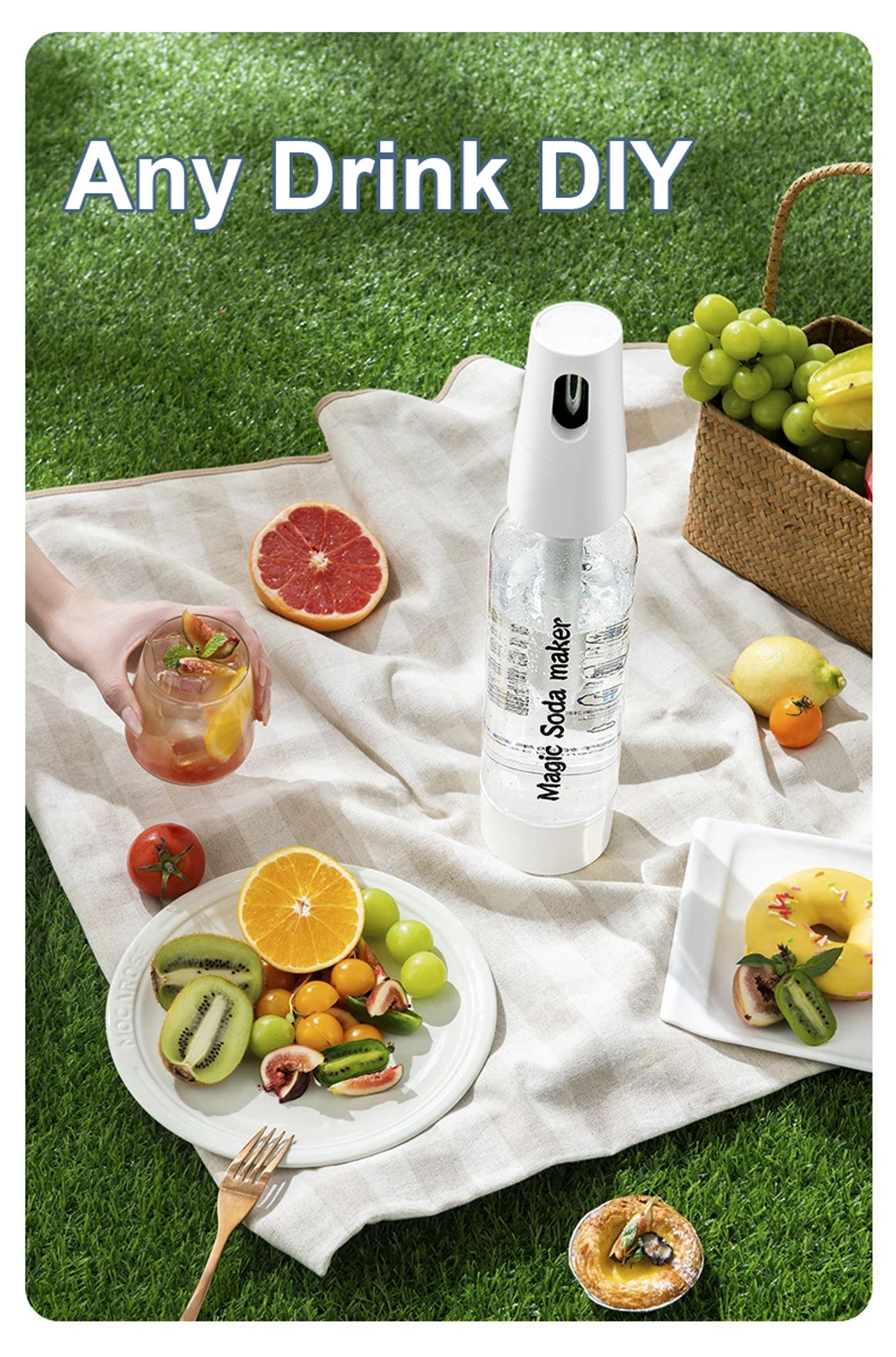 Description Picture 5 of itemJIQI 1L Portable Soda Maker Soft Drink DIY Low calorie Fruit Juice CO2 Sparkling water Machine Carbonated Dispenser Bubble Water