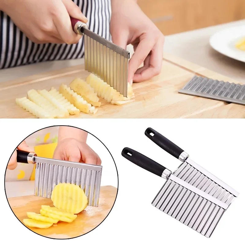 Description Picture 2 of itemStainless Steel Potato Chip Wavy Cutter Dough Vegetable Fruit Crinkle Wavy Knife Chopper Cutter French Fry Maker Kitchen Gadgets