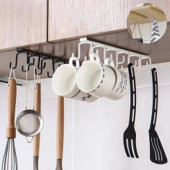 Multifunction Double-row Storage Hook Wardrobe Cabinet Metal Shelves Hanging Hooks Punch-free Hanging Cup Holder Kitchen Tool