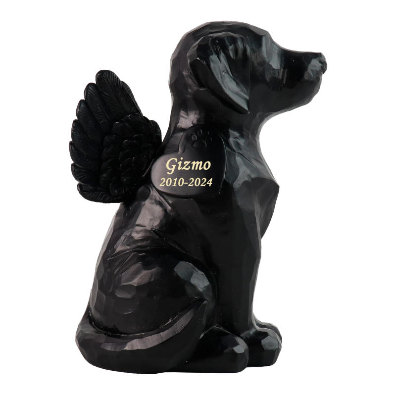 Description Picture 3 of itemPersonalized Blackâ€‚Dog Angel Memorial Garden Statue With Dog Cremation Urn Features- 7.4inchï¼ˆHï¼‰