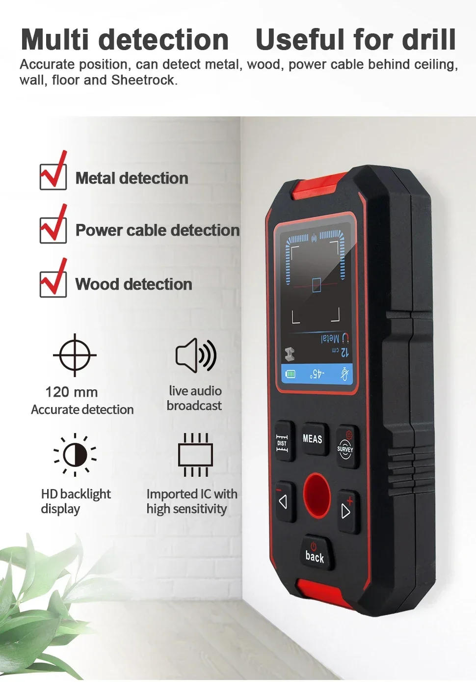 Description Picture 3 of itemNF-518S Industrial Metal Detectors Metal Detector AC Cable Metal Pipes Rebar Multifunctional Wall Detector With Positioning Hole