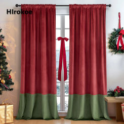 Christmas Velvet Window Curtains Living Room Bedroom Window Screen Blackout Curtains American Retro Red Green Spliced Curtains