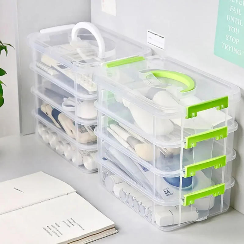 Description Picture 5 of item4 Layers Stackable Desk Storage Organizer Transparent Plastic Makeup Organizer Box Durable Jewelry Container Bins Drawer Table