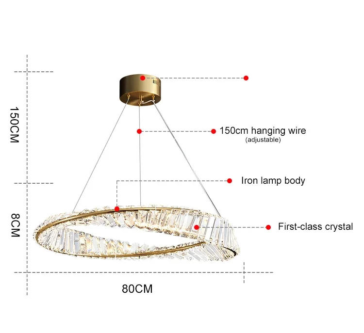 Description Picture 6 of itemPostmodern Led Crystal Circle Round Pendant Lights for Living Room Kitchen Dining Room Hanging Lamp Ceiling Chandeliers Decor