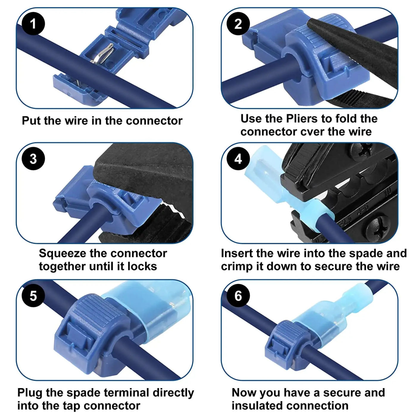 Description Picture 6 of item30/50pcs T-Tap Wire Connectors Self-Peeling Quick Splice Wire Terminal Insulation Male Quick Disconnect Spade Terminal Combo Kit