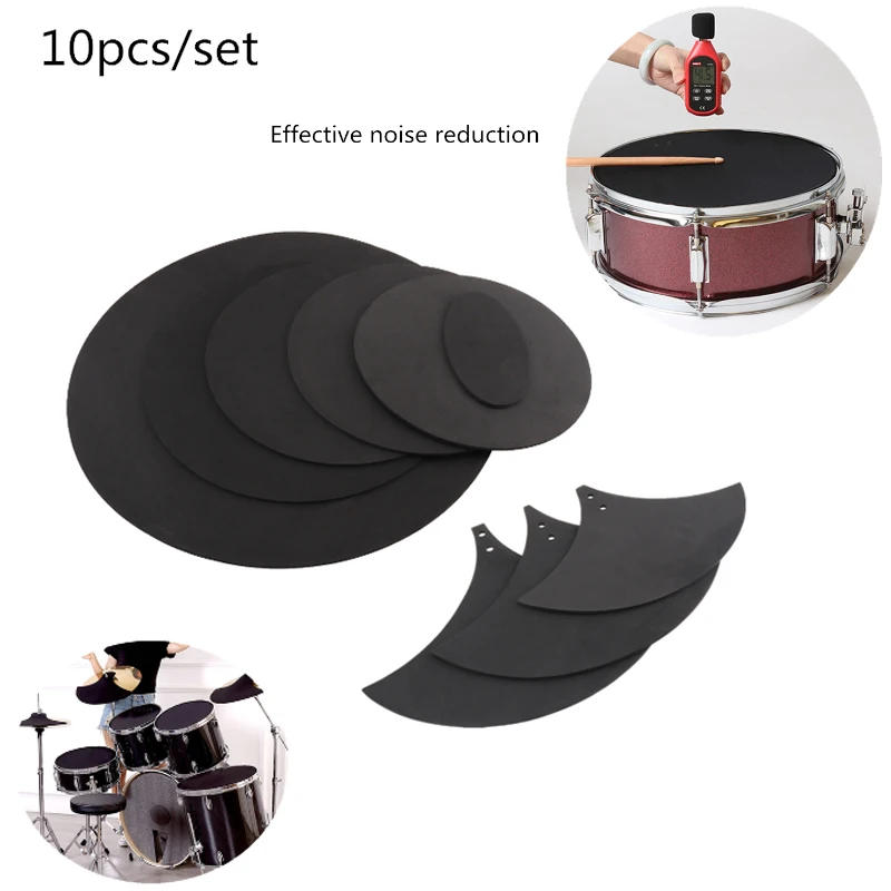 Description Picture 2 of item10pcs Rubber Foam Jazz Drum Mute 5 Drum and 3 Cymbal Sound Off Practice Pad Kit for Jazz Snare Electronic Dumb Drum Exercise